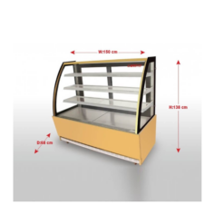 ثلاجة عرض بانكول حلويات زجاج مقوس 1.5متر – ذهبي
