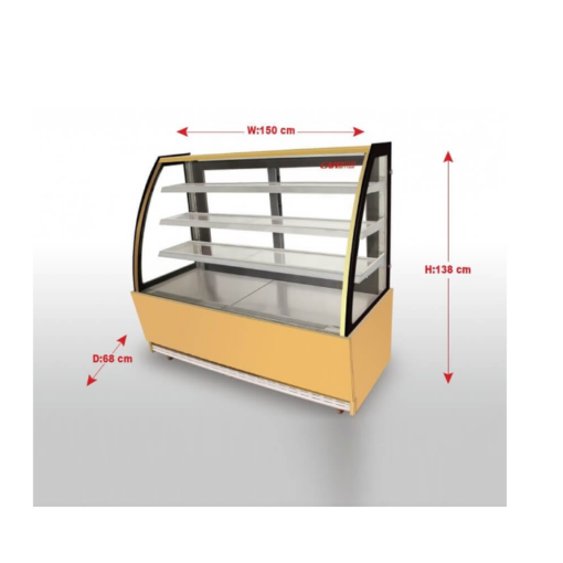 ثلاجة عرض بانكول حلويات زجاج مقوس 1.5متر – ذهبي