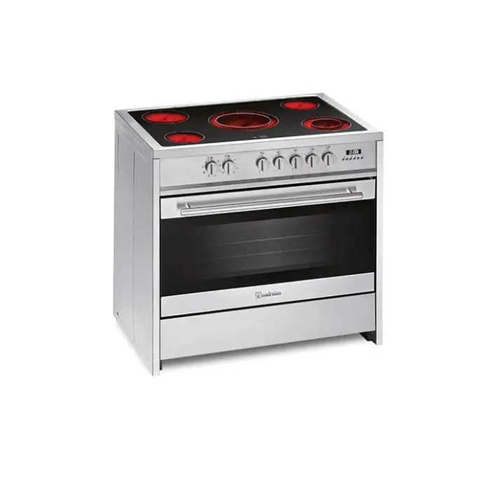 فرن كهرباء ميرليس 90*60 - 5 عيون سيراميك - استيل E 912 X فرن كهرباء