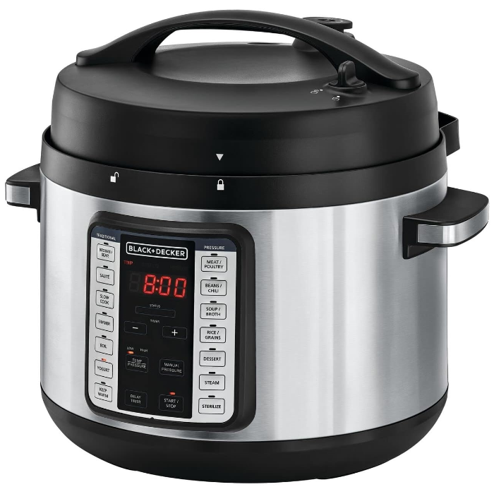 قدر الضغط الكهربائي بلاك اند ديكر 10 لتر-فضي*أسود PCP1010-B5 قدر الضغط الكهربائي