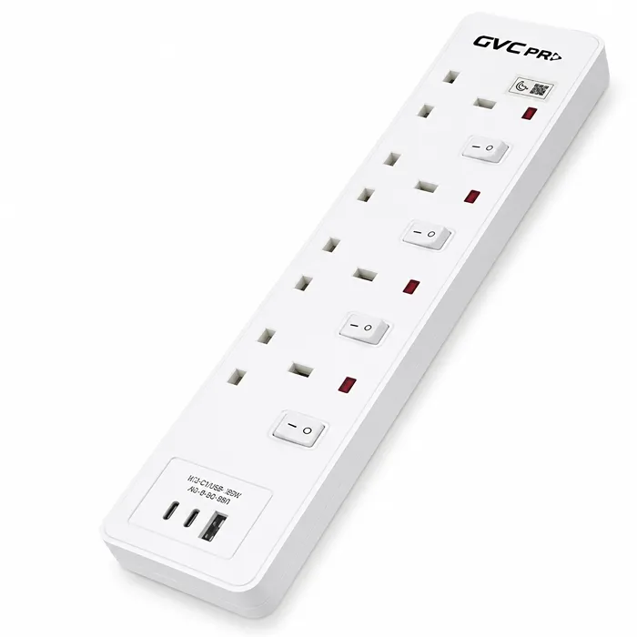 توصيلة كهربائية جي في سي برو 5 متر 4 منافذ 2tc +1 usb - ابيض GVCPE-04US-5M(W) توصيلة كهربائية